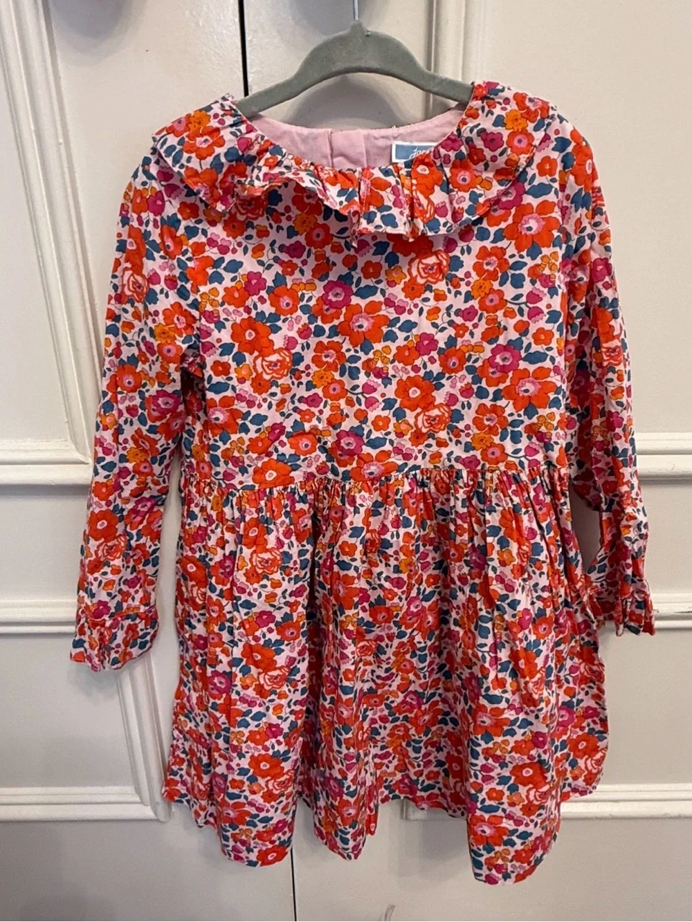 Jacadi Floral Long-Sleeve Dress in Pink and Orange